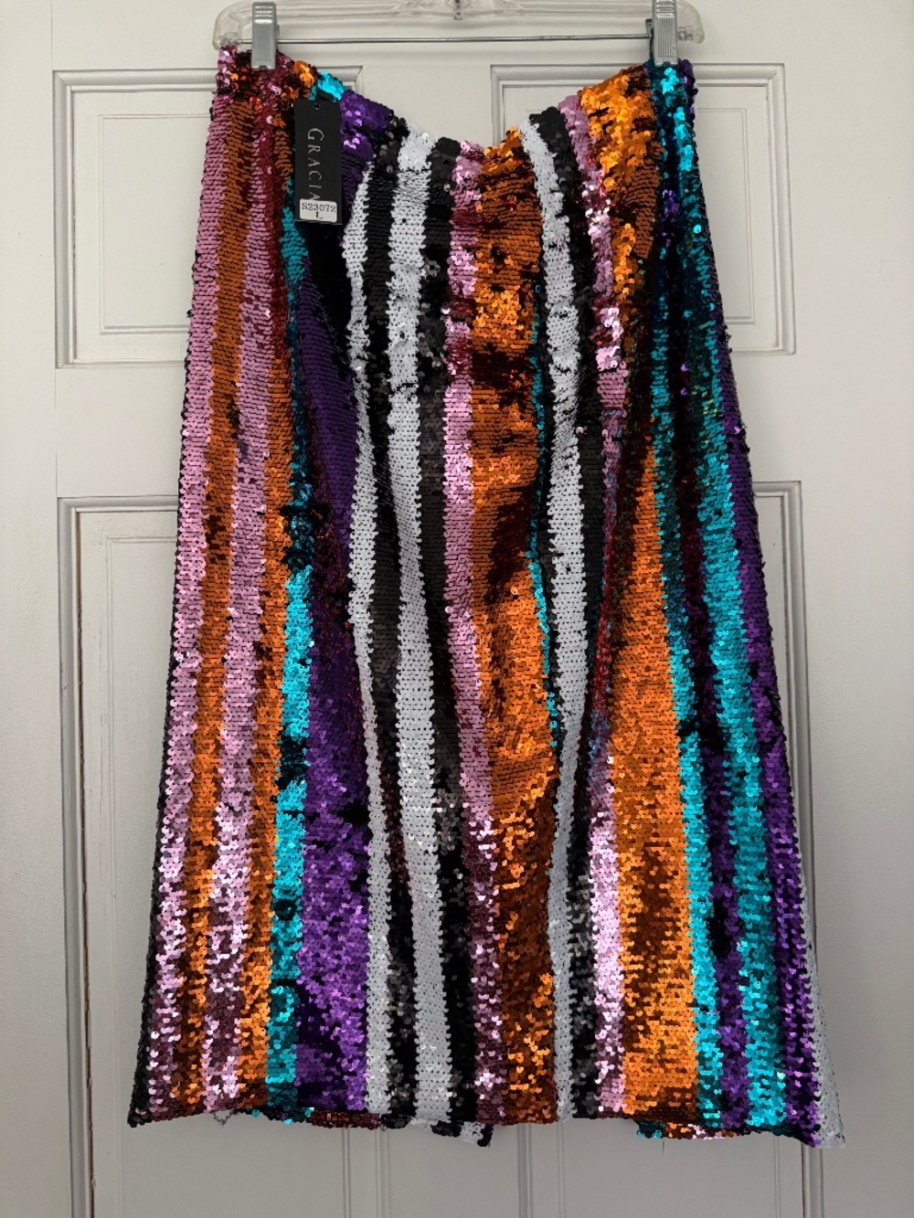 NWT Gracia Multicolor Sequin Stripe Midi Skirt Size Large